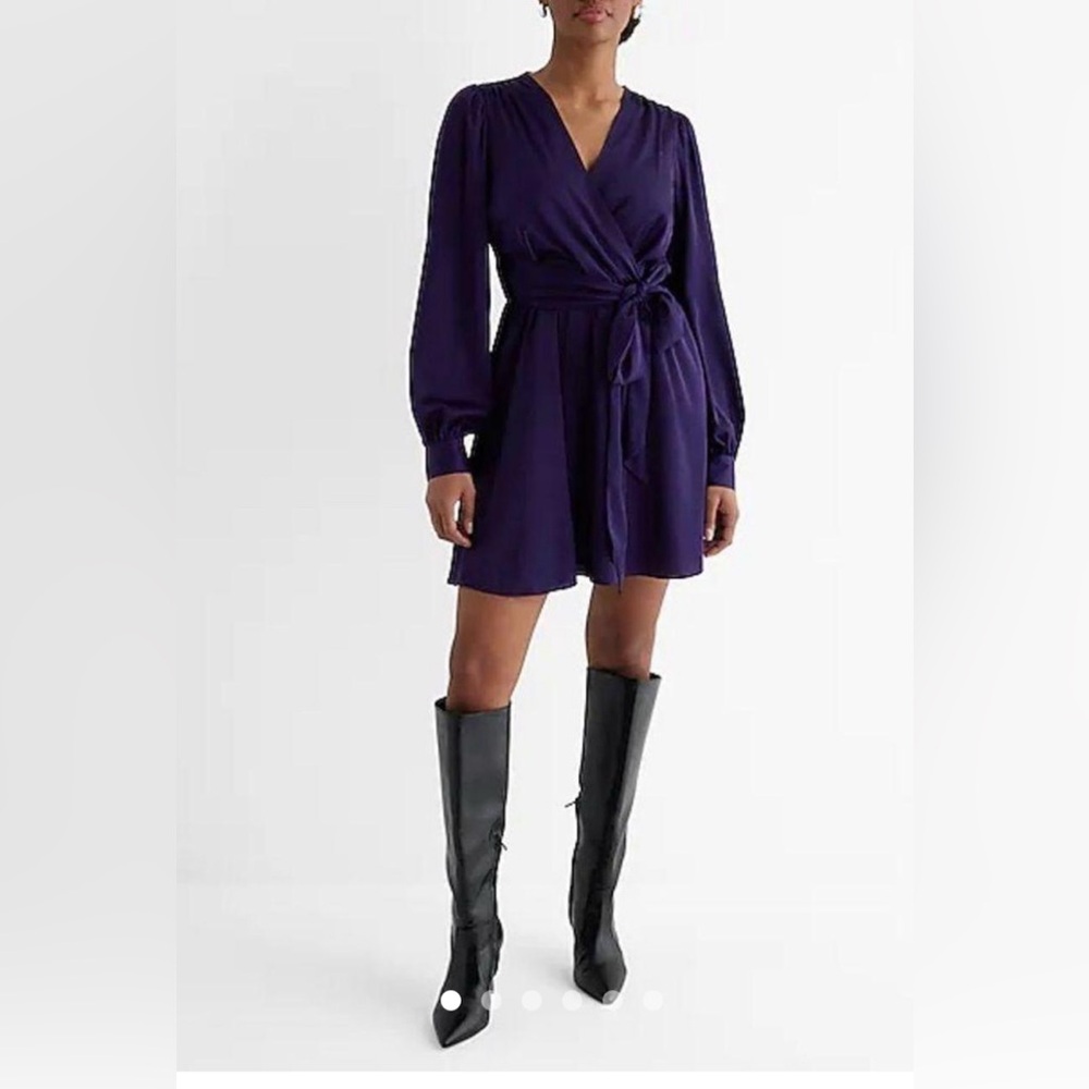 New Express satin purple mini dress long sleeve  holiday cocktail party Size S